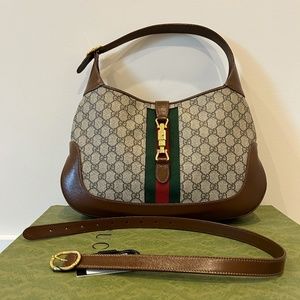 Gucci Jackie MEDIUM Bag, GG Supreme Brown Coated Canvas